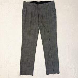Kenneth Cole Reaction Gray Windowpane Dress Pants Mens 33x30" Hemmed to 29"